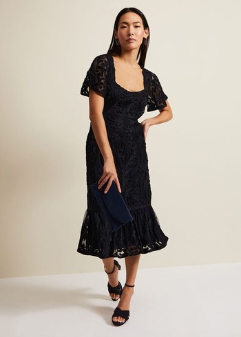 Phase Eight Matilda Tapework Dress Navy USA | 7590624-OH